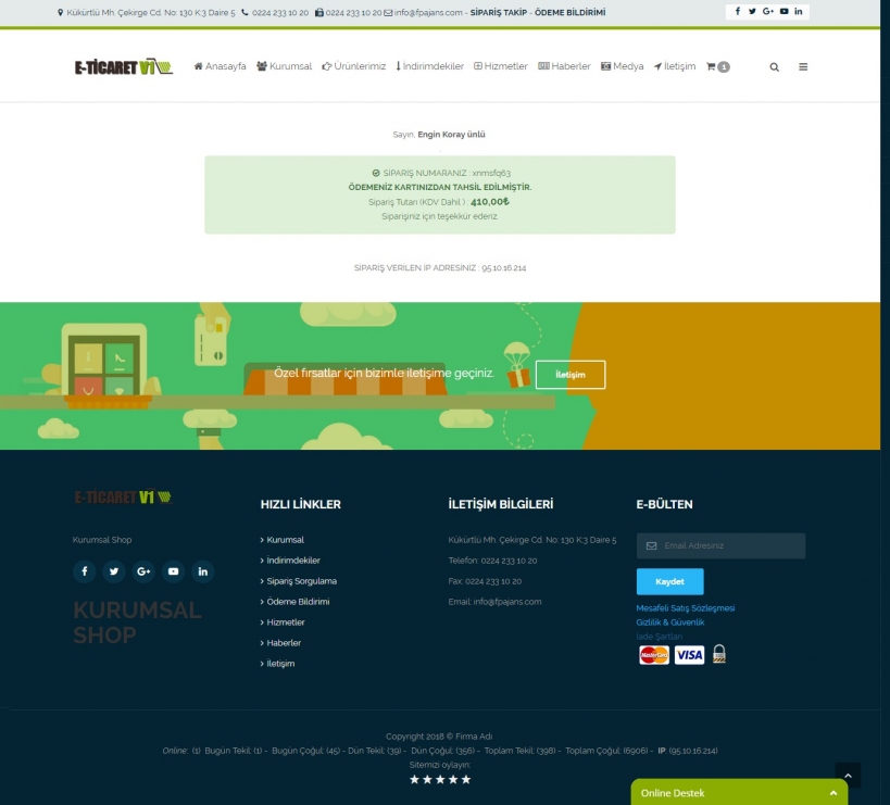 eticaret sitesi fiyatları Sipariş Tamamlandı